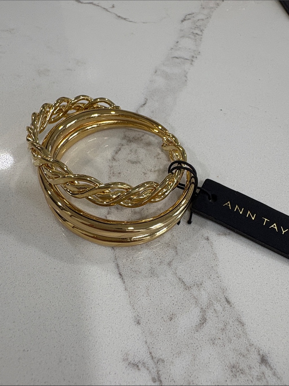 Ann Taylor Gold and Silver Mixed-Metal Cuff Bangle Bracelet Set - Picture 6 of 15